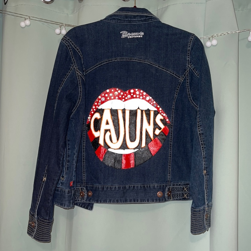 ULL Ragin Cajun hand painted denim jacket